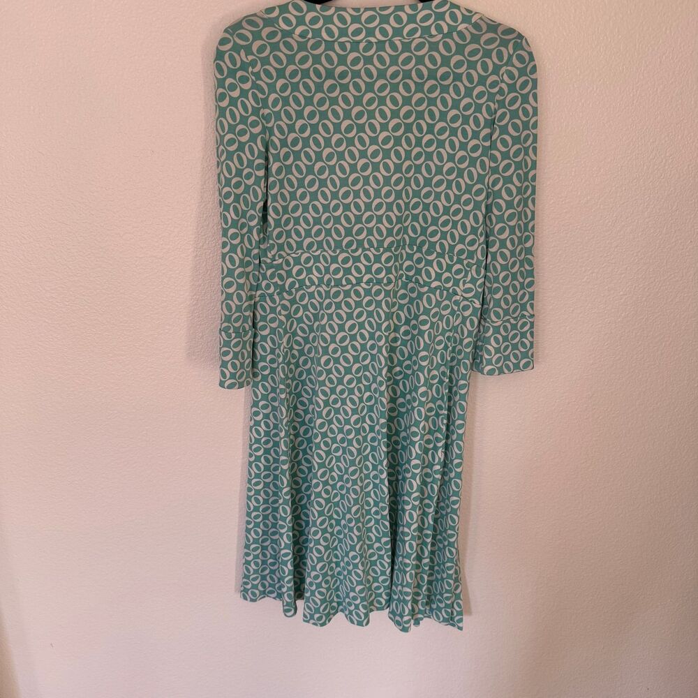 Diane Von Furstenburg Size 6 Bell Sleeve Plunge Neck Midi Dress Green Retro Silk - Picture 7 of 7